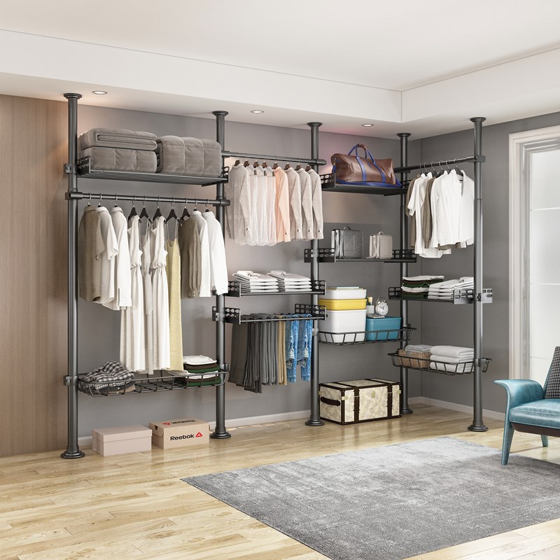 顶天立地置衣架卧室省空间简易落地衣帽间挂衣架免打孔晾晒衣架