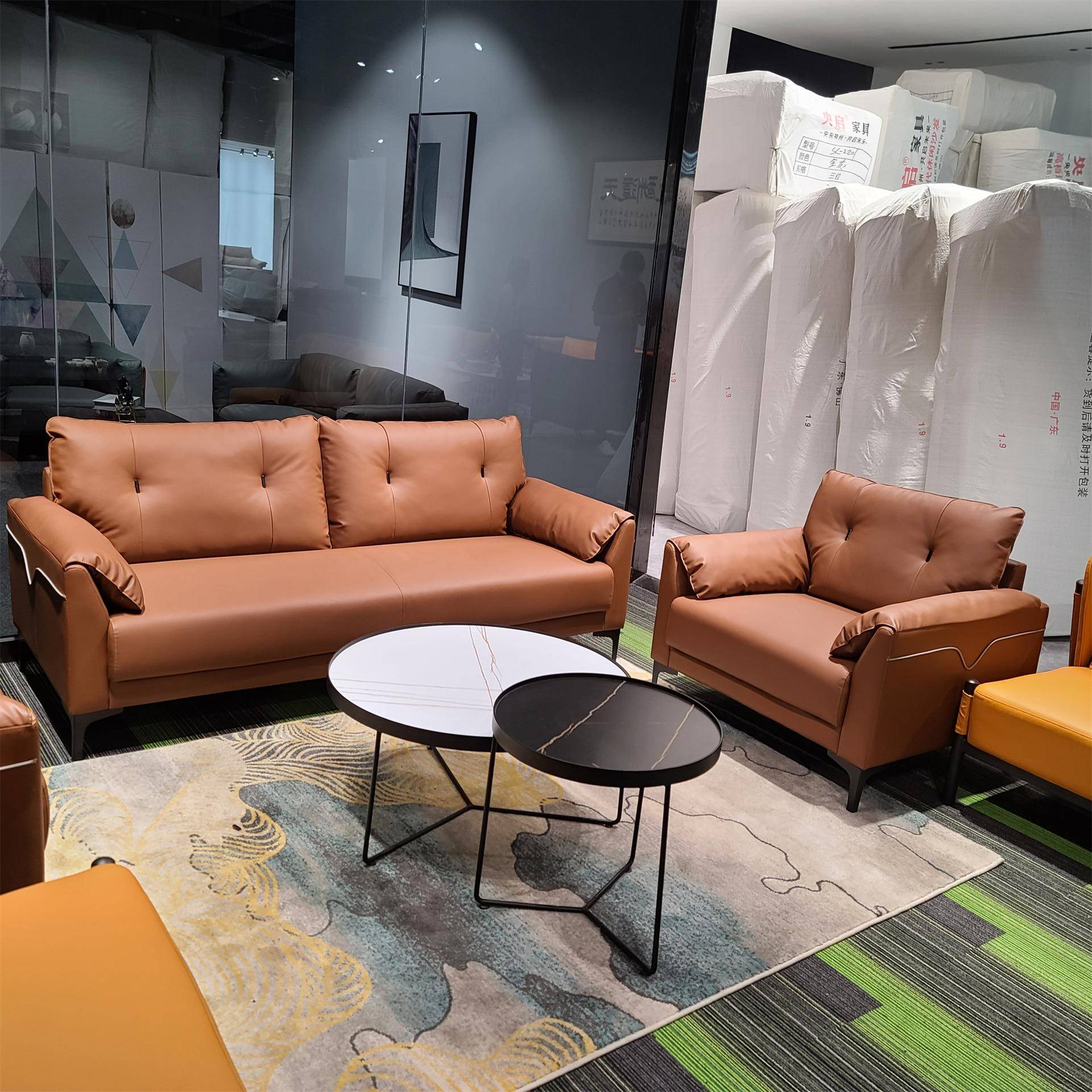 办公沙发现代简约商务会客区接待室沙发三人位办公室沙发茶几组合