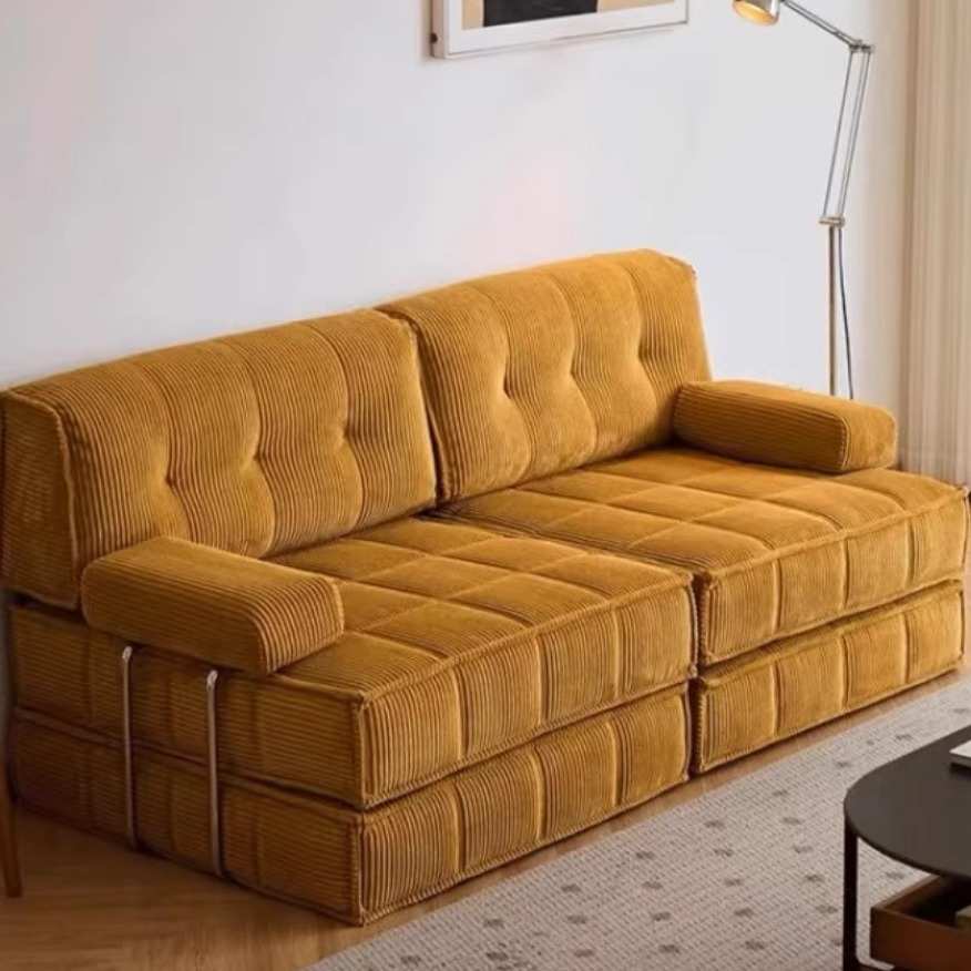 法式可拆洗复古灯芯绒布艺沙发美式客厅小户型模块组合折叠沙发床