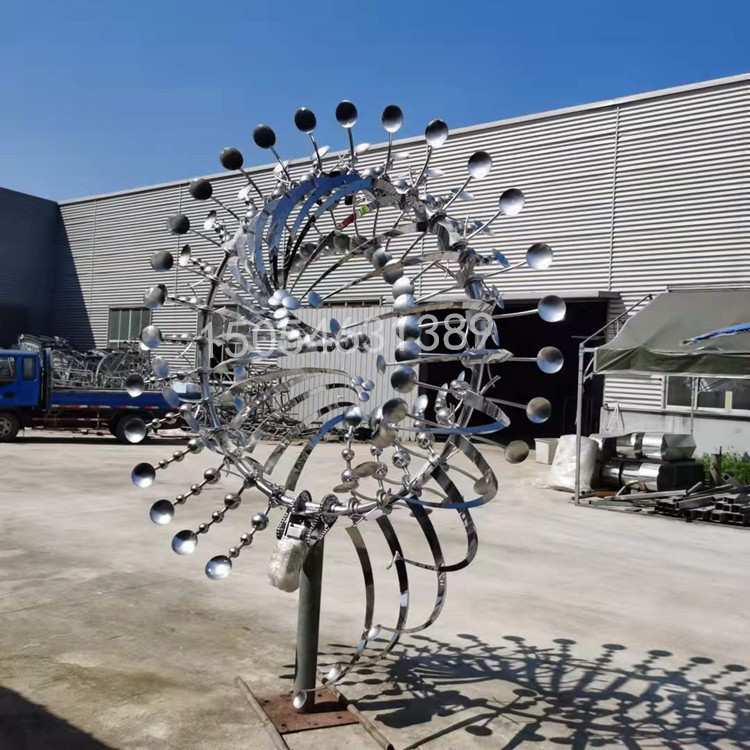 不锈钢园林景观雕塑 风动雕塑制作工厂 金属风车风能动态装饰摆件
