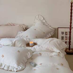 网红奶油公主风~双层纱四件套纯棉100全棉床单被套轻奢高级感床品