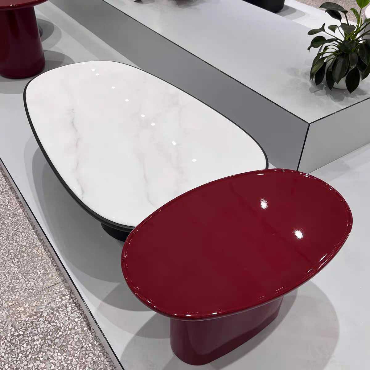 新款客厅家用设计师款现代轻奢茶几广东佛山椭圆形微晶石茶几组合