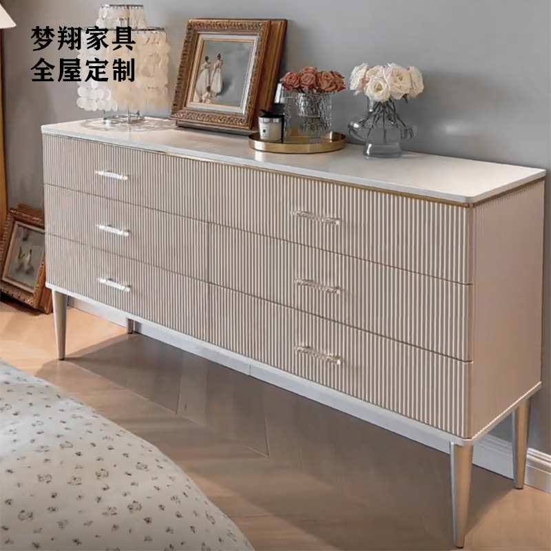 美式轻奢实木简约卧室6斗柜储物柜白色收纳柜网红线条装饰柜