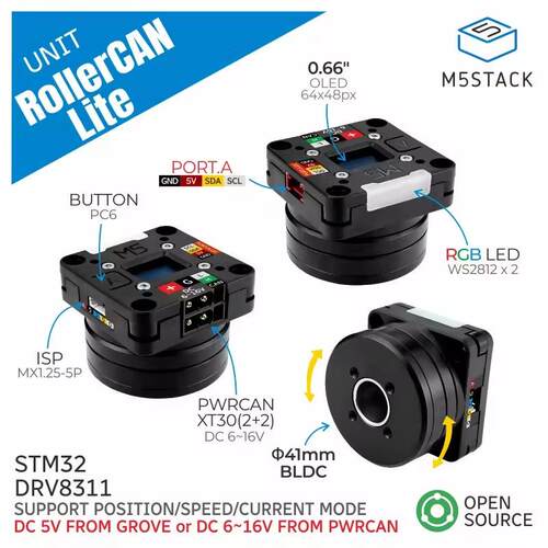 跨境M5Stack RollerCAN 无刷电机运动套件 CAN/I2C控制 带集电环
