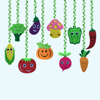 幼儿园环创材料走廊天花r板屋顶部装饰不织布挂饰空中悬挂果蔬吊