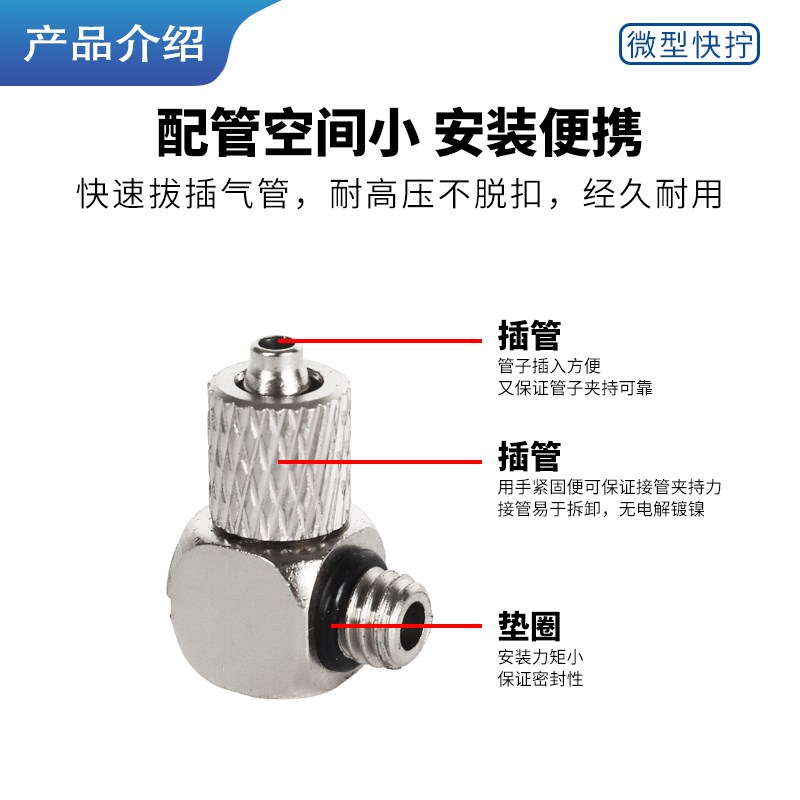 微型快拧气管快速接头气动螺纹直通弯头PC4-MK3/M4/M5/M6三通宝塔