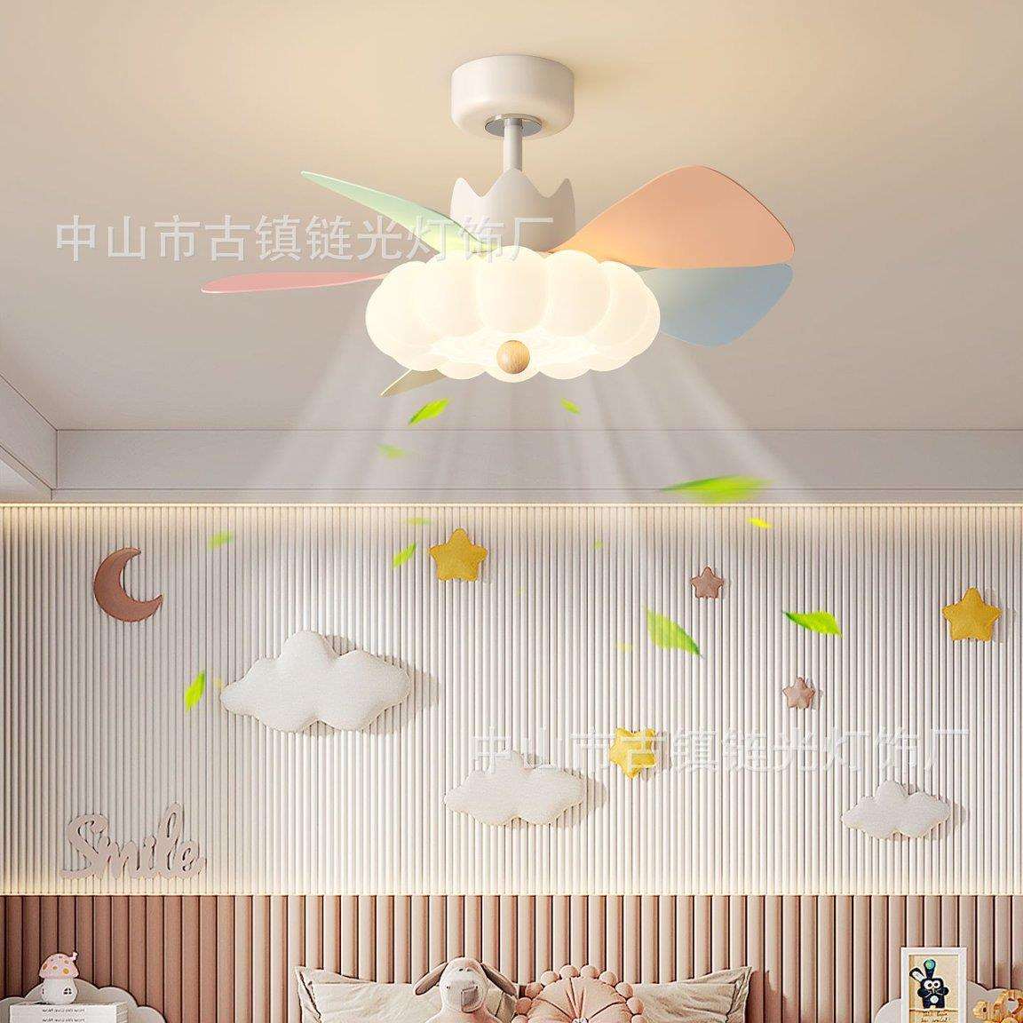 儿童房隐形风扇灯2025新款奶油风花朵卧室吸顶灯电扇一体护眼灯具