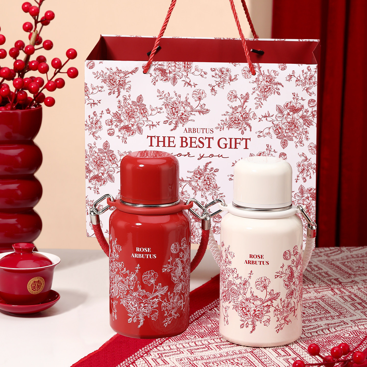 草莓树保温壶红色暖壶女方陪嫁结婚一对保温杯热水壶暖瓶新婚礼物,餐饮具,保温壶,淘宝优惠券,粉丝福利购,淘宝优惠卷