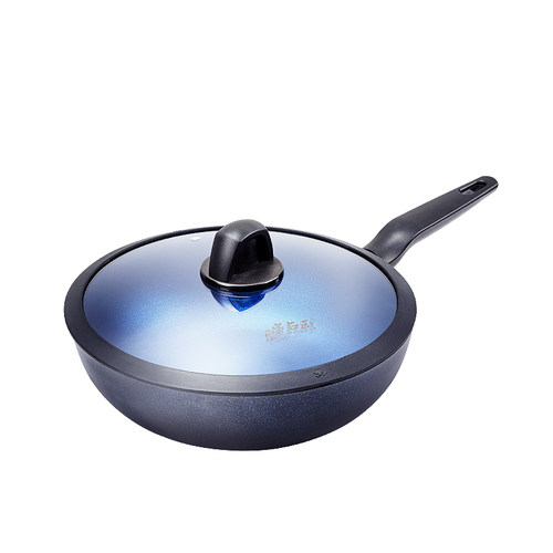 左家右厨30cm微压蓝钻不沾锅家用炒菜电磁炉瓦斯炉用不沾平底炒锅