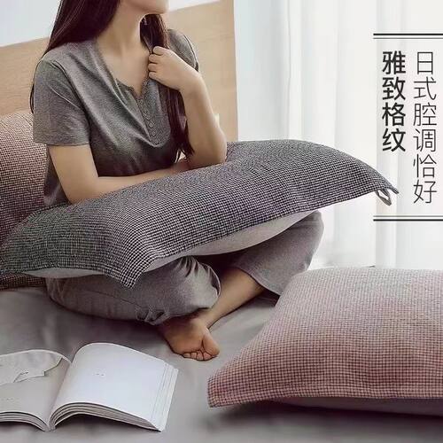 新款日式绑带枕巾纯棉一对装家用