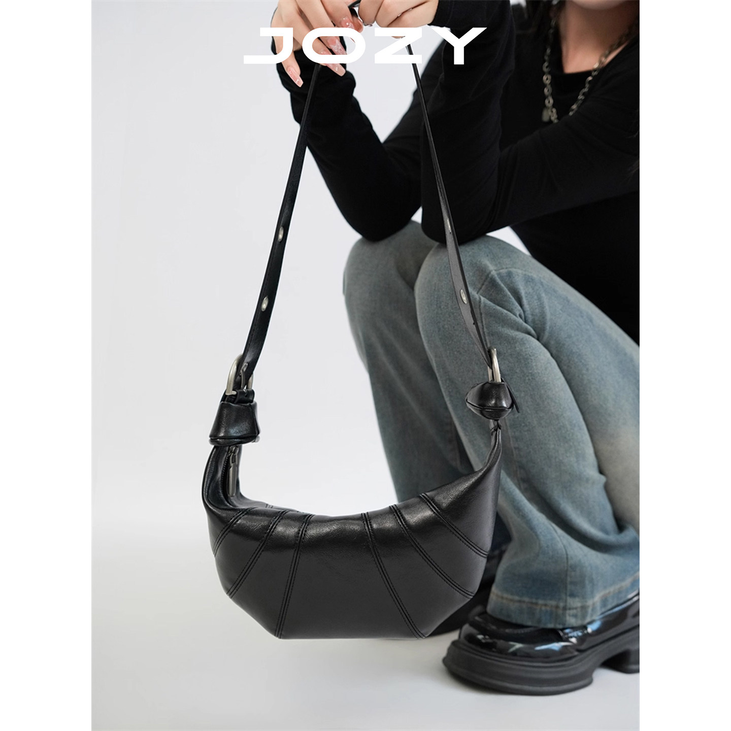 JOZY法式高级油蜡皮可颂牛角包女2025新款包包百搭复古单肩斜挎包,箱包皮具/热销女包/男包,通用款女包,淘宝优惠券,粉丝福利购,淘宝优惠卷