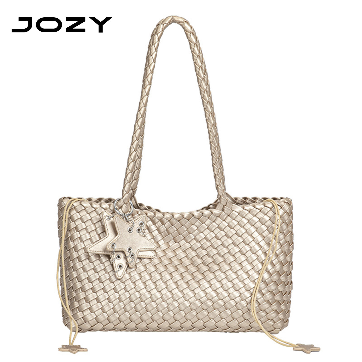 JOZY新款手工编织横版托特包女香槟金通勤大容量手提单肩包包软皮,箱包皮具/热销女包/男包,腋下包,淘宝优惠券,粉丝福利购,淘宝优惠卷