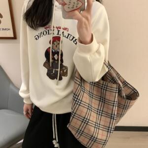 布莱熊2024秋季新款小熊重工刺绣连帽卫衣学院风套头宽松显瘦女棉