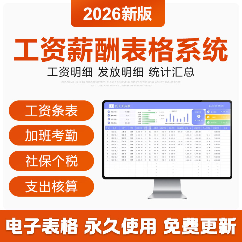 2026年员工工资薪酬管理excel表格加班考勤社保个税分析工资条表 - 实物图