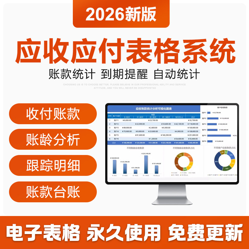 2026年应收应付账款excel表格管理系统账龄分析账款跟踪统计对账