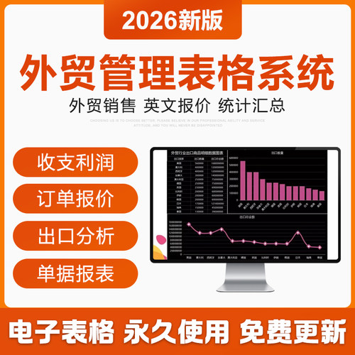2026外贸管理Excel表格系统英文报价单财务收支跟进出口报送关税