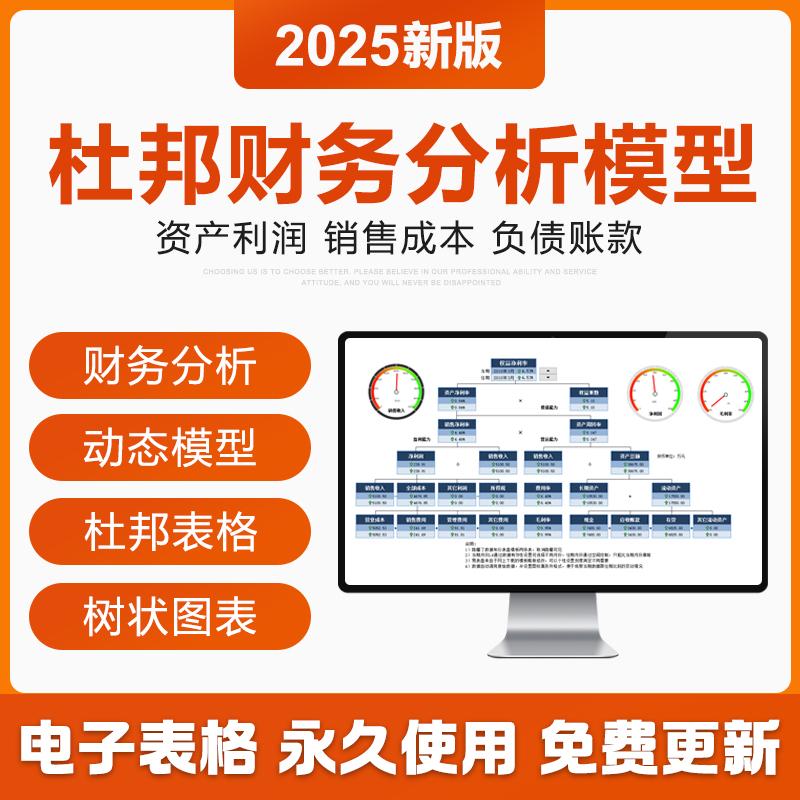 2025新杜邦财务分析模型EXCEL表格模板动态图表仪表盘树状图定制