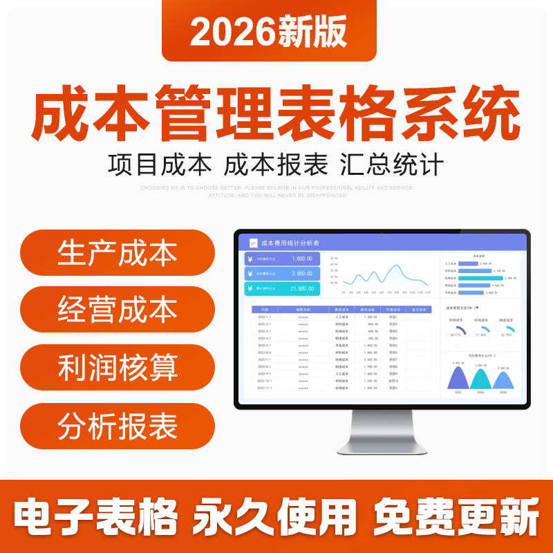 2026年生产成本excel表格管理系统产品经营项目利润核算分析财务图片