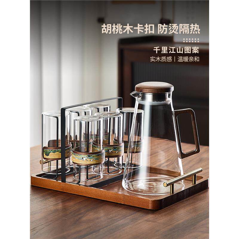 玻璃杯套装水杯子家用待客耐高温泡绿茶杯喝水防烫中式轻奢