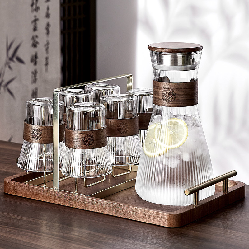 新中式竖纹玻璃杯子家用耐高温泡茶杯套装喝水杯防烫客厅待客杯具