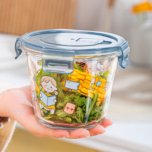 青苹果玻璃饭盒汤桶保鲜碗720ml可微波炉加热大容量上班便当碗