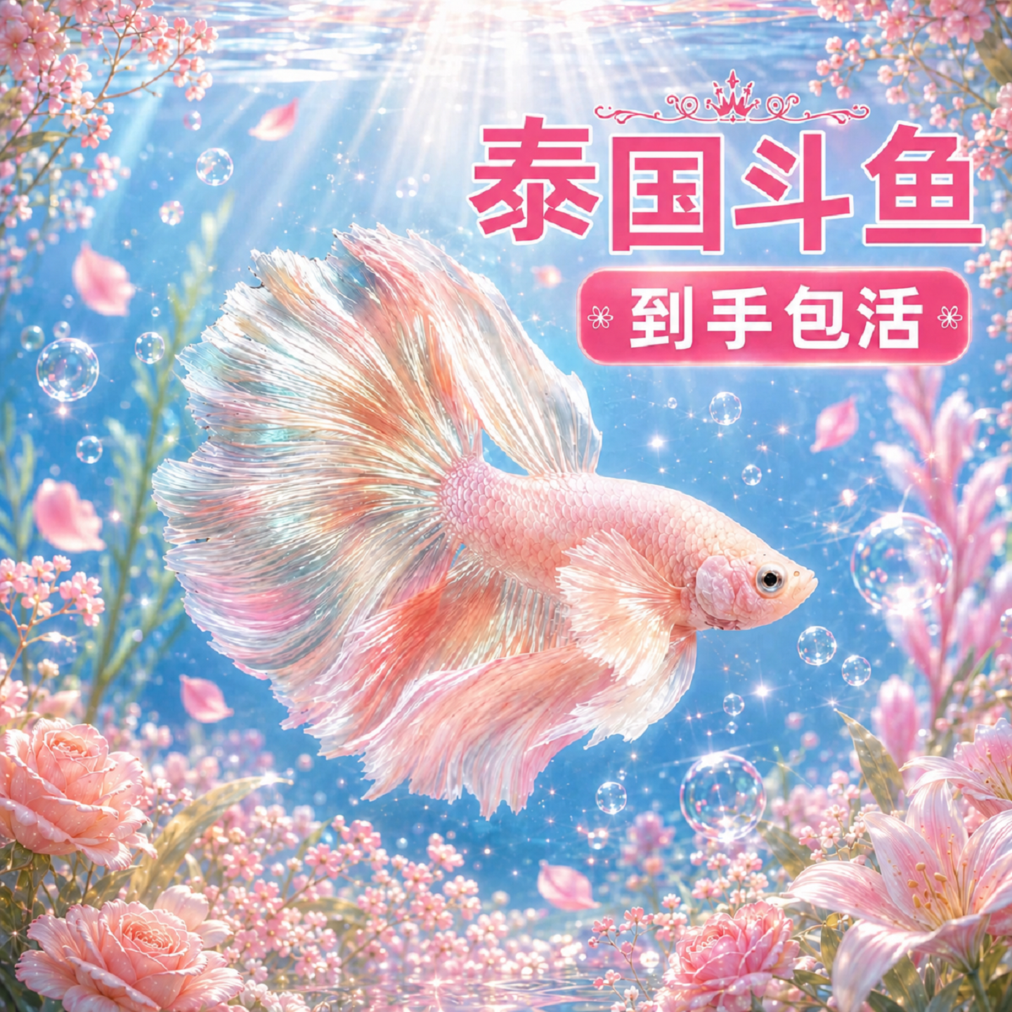 泰国斗鱼仙女款纯白半月超美网红小型淡水热带冷水观赏鱼好养鱼苗