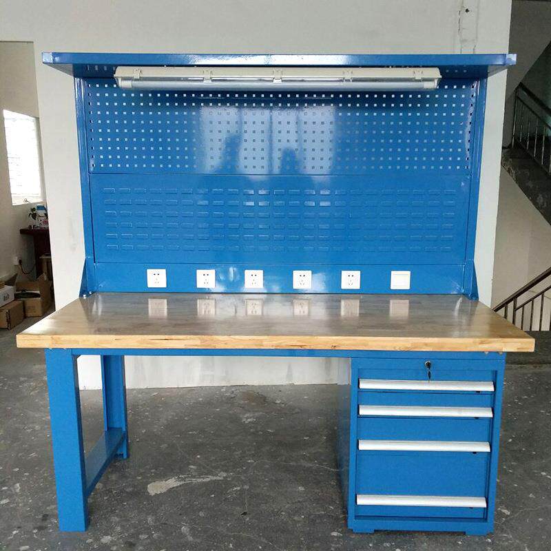 供应榉木重型工作台工厂简易操作实验台LED日光灯车间操作台