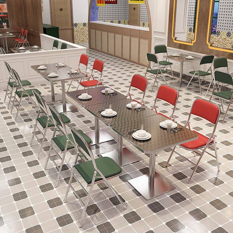 茶餐厅不锈钢餐桌椅组合奶茶店大排档工业风桌子折叠椅折叠便携