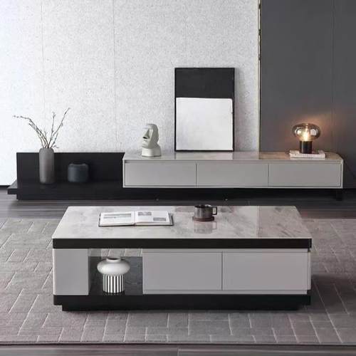 现代时尚意式极简岩板电视柜茶几组合客厅家用储物茶几伸缩电视柜