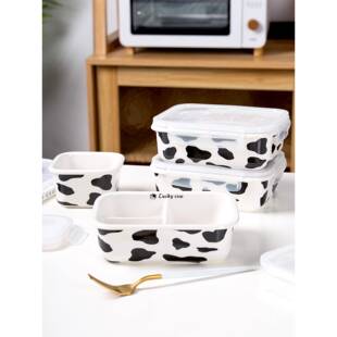 86M0微波炉三格陶瓷分格饭盒分隔学生可爱上班族带盖便当盒袋保温