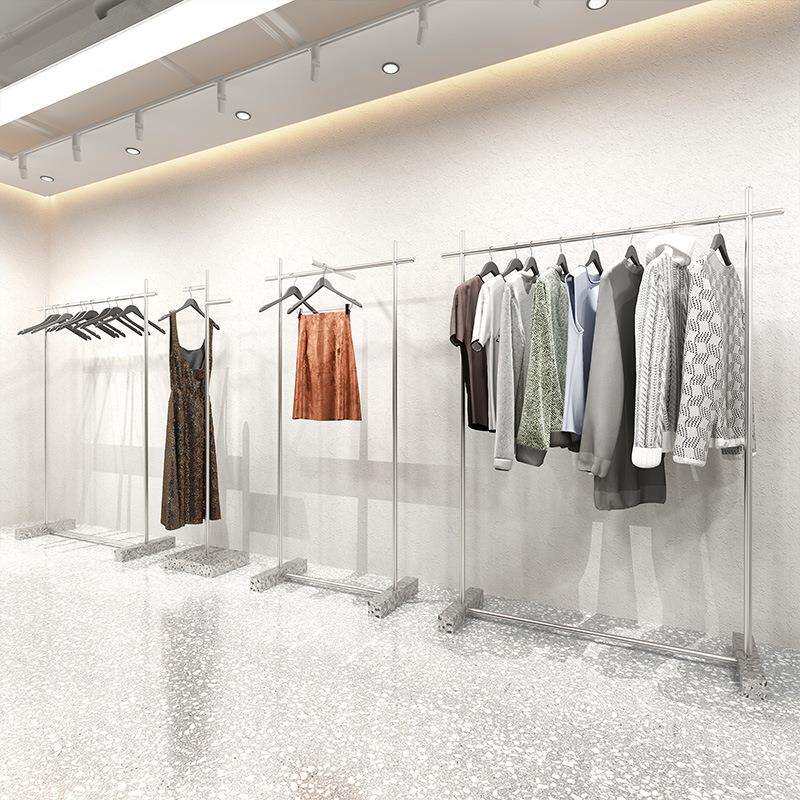 亮镜面水波纹不锈钢挂衣架服装店展示架落地女装店档口货架陈列架