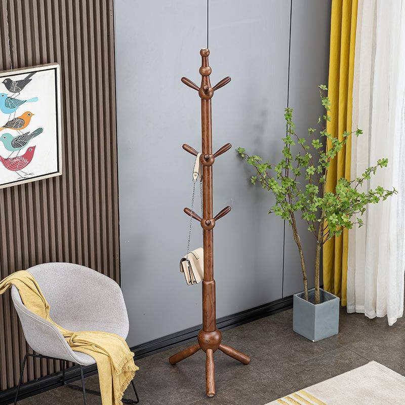 白蜡木衣架卧室落地衣帽架北欧客厅简约单杆实木挂包架挂衣架架子