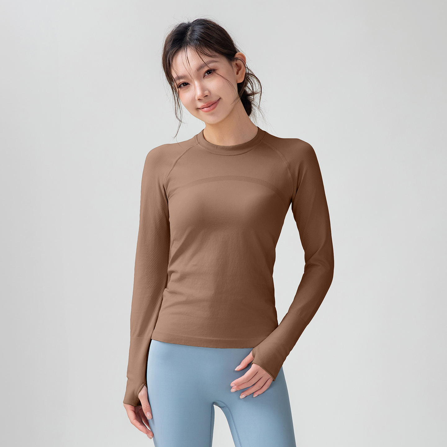 高级感健身服上衣紧身弹力训练跑步运动t恤长袖瑜伽服普拉提速干