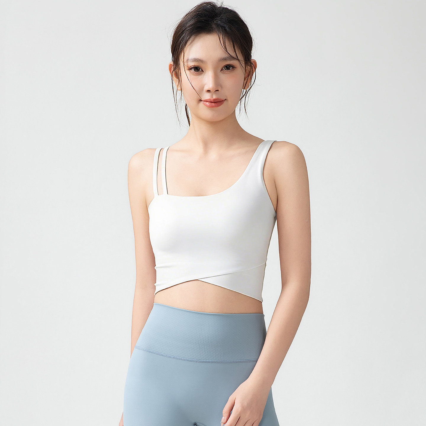 新款收副乳瑜伽背心女高强度防震固定杯运动内衣外穿跑步健身文胸