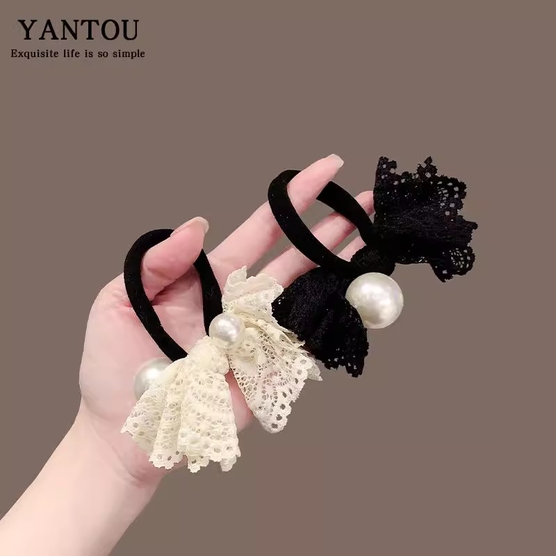 2025新款珍珠蕾丝蝴蝶结法式发圈