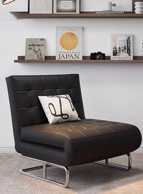 库沃单双人折叠休闲椅坐卧两用皮质懒人沙发床黑色沙发椅阳台躺椅