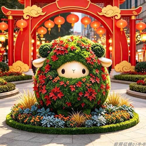 大型小羊绿雕户外网红打卡景观