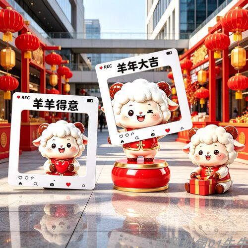 羊年小羊玻璃钢户外落地美陈摆件