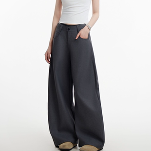 HSNH复古时尚设计感休闲垂感西裤宽松弯刀阔腿裤