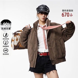 HSNH【立领皮衣羽绒服】冬季新款立领90白鸭绒夹克羽绒服