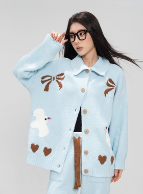 HSNH【爱心针织休闲套装】春秋季家居服百搭休闲男女套装针织毛衣