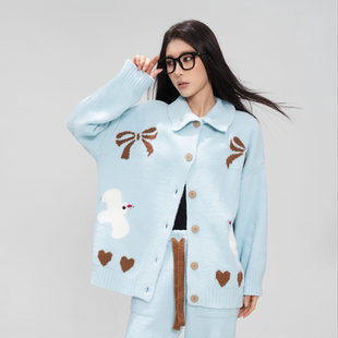 HSNH【爱心针织休闲套装】春秋季家居服百搭休闲男女套装针织毛衣