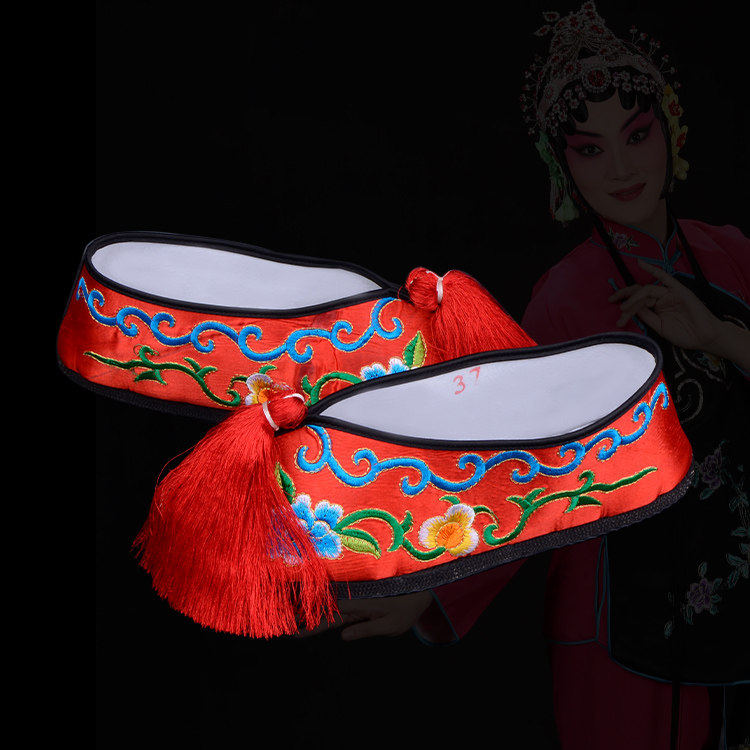 京剧越剧戏曲鞋古代女花旦青衣绣花鞋新娘鞋古装秀禾鞋普平底彩鞋