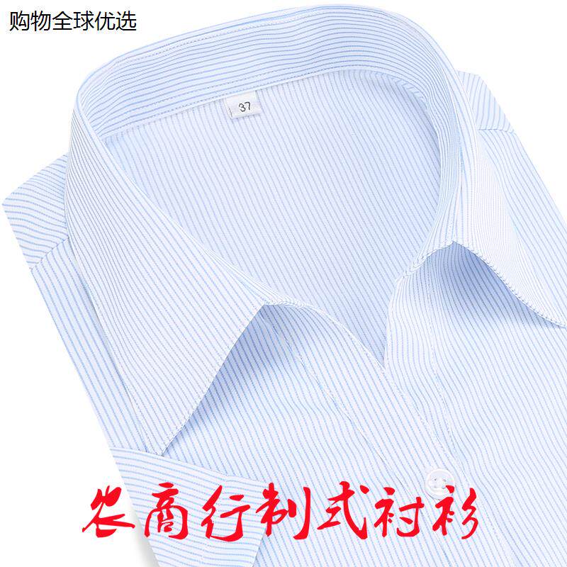 农商行女衬衫白底蓝细条纹长短袖衬衣4S店职装工作服定制LOGO