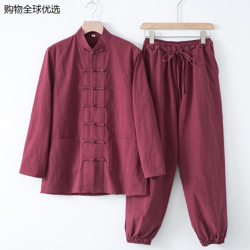 中式棉麻唐装男女长袖秋