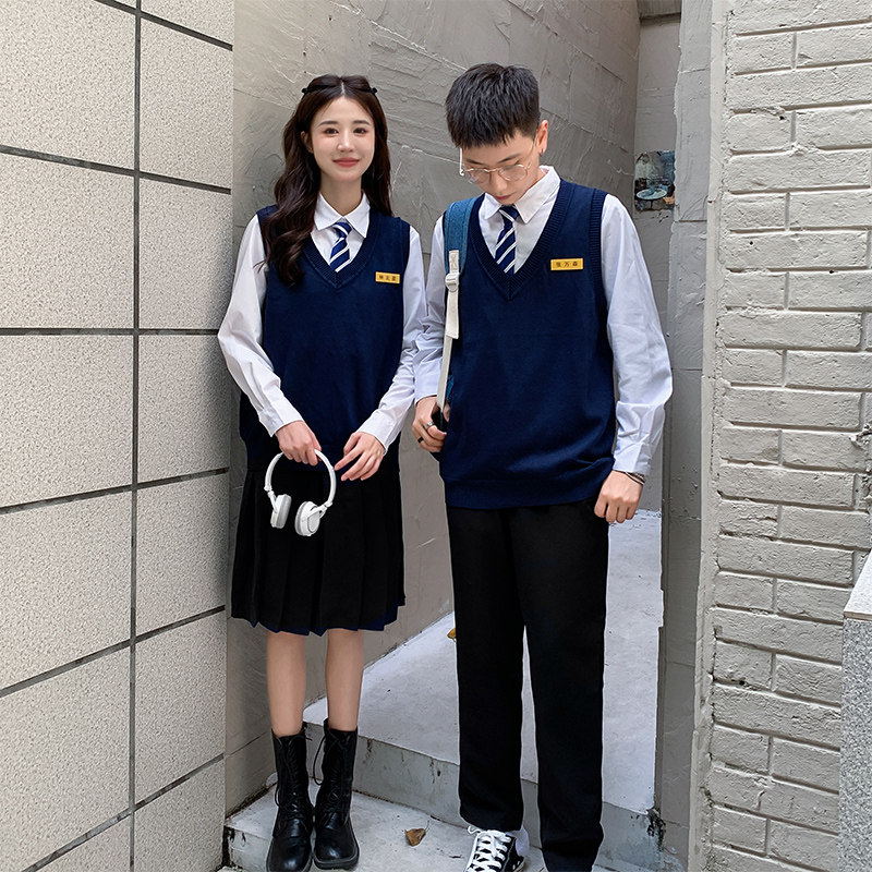 毛衣校服背心秋季学院风初中高中学生英伦学院合唱运动会班服套装