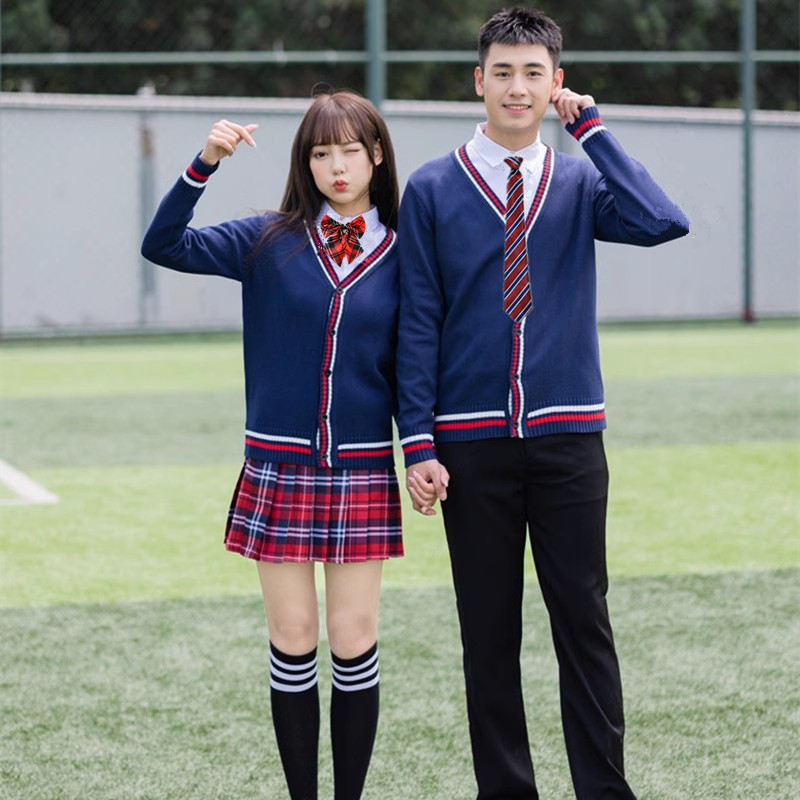 学生毛衣开衫外套班服秋冬中学生校服学院风演出朗诵合唱服工作服