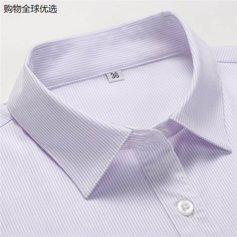 新款光大行服女紫色细条纹衬衫方领长短袖职业工装衬衣工作服