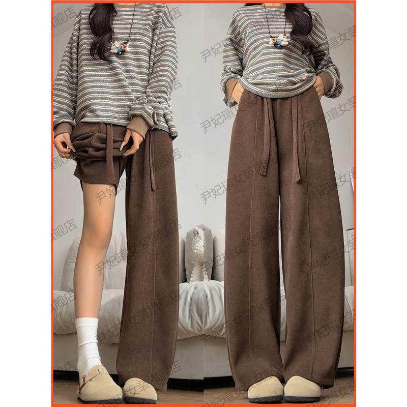 咖色弯刀裤女秋冬2025新款加绒直筒休闲慵懒小个子灯芯绒阔腿裤子,男装,休闲裤,淘宝优惠券,粉丝福利购,淘宝优惠卷
