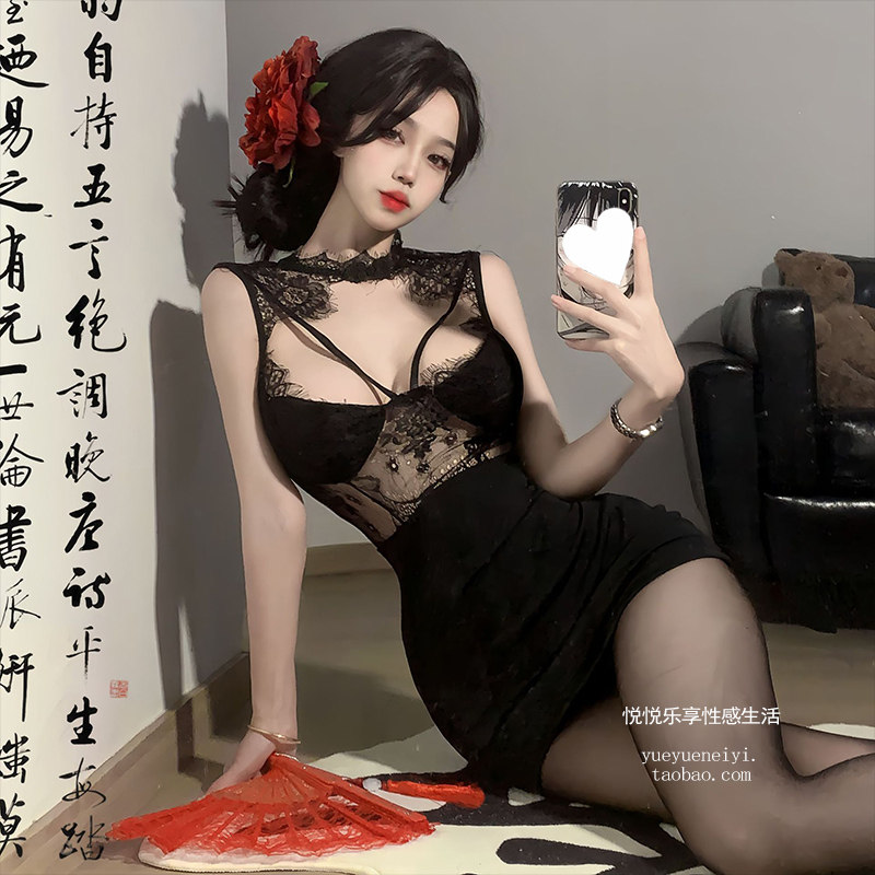 性感睡衣女纯欲2024新款透视包臀裙情侣趣味蕾丝吊带胸垫家居睡裙